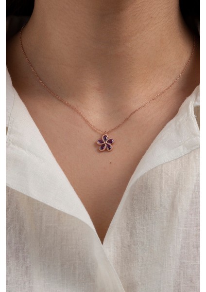 925 Ayar Gümüş Mor Taşlı Kadın Gümüş Kolye modelleri