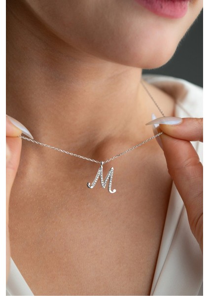 925 Ayar Gümüş Rodyum Kaplama M Harfi Kadın Kolye fiyatları