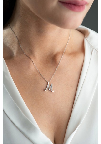 925 Ayar Gümüş Rodyum Kaplama M Harfi Kadın Kolye modelleri