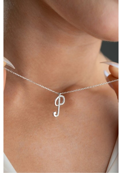 925 Ayar Gümüş Rodyum Kaplama P Harfi Kadın Kolye fiyatları