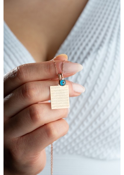 925 Ayar Gümüş Rose Kaplama Ayetel Kürsi Plaka Model Kolye