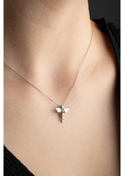 925 Ayar Gümüş Rodyum Kaplama Beyaz Melek Kolye fiyatları