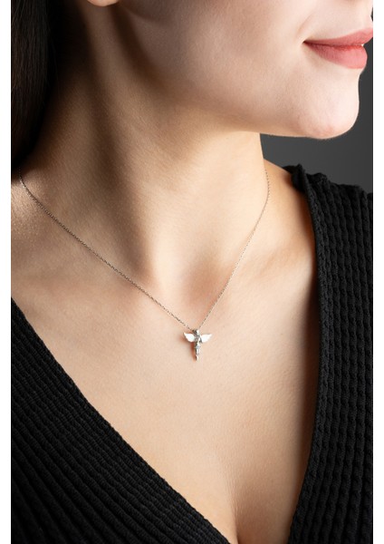 925 Ayar Gümüş Rodyum Kaplama Beyaz Melek Kolye modelleri