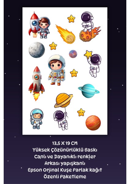 2 Sayfa Uzay Sticker, Gezegen - Astronot - Yıldız - Meteor - Uzaylı Etiket fiyatları