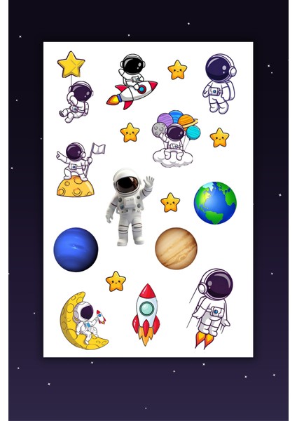 2 Sayfa Uzay Sticker, Gezegen - Astronot - Yıldız - Meteor - Uzaylı Etiket modelleri