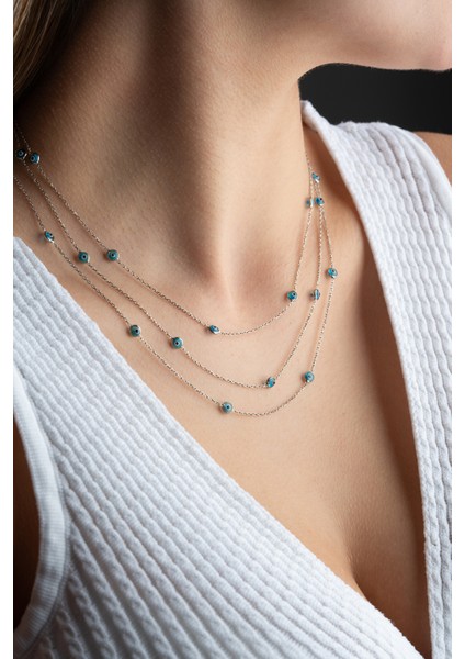 925 Ayar Gümüş Rodyum Kaplama Üçlü Nazar Model Şans Kolye