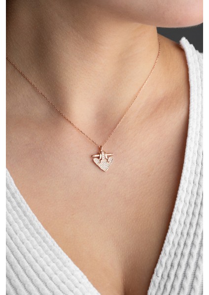 925 Ayar Gümüş Rose Kaplama Taşlı Çapa Kolye fiyatları