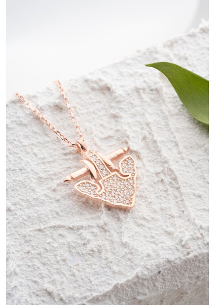 925 Ayar Gümüş Rose Kaplama Taşlı Çapa Kolye modelleri