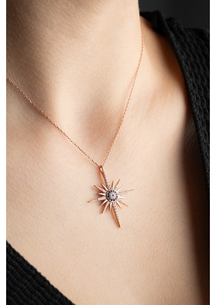 925 Ayar Gümüş Rose Kaplama Sirius Yıldızı Nazar Detaylı Kolye fiyatları