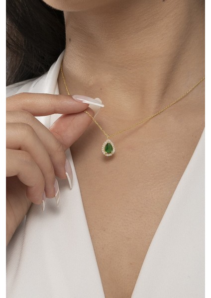 925 Ayar Gümüş Damla Model Gold Kadın Kolye