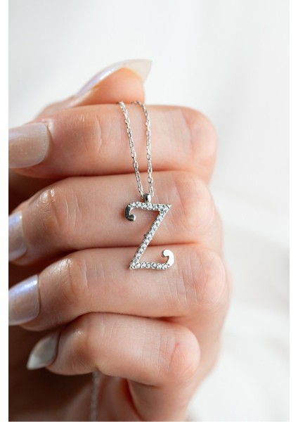 925 Ayar Gümüş Rodyum Kaplama Z Harfi Kadın Kolye