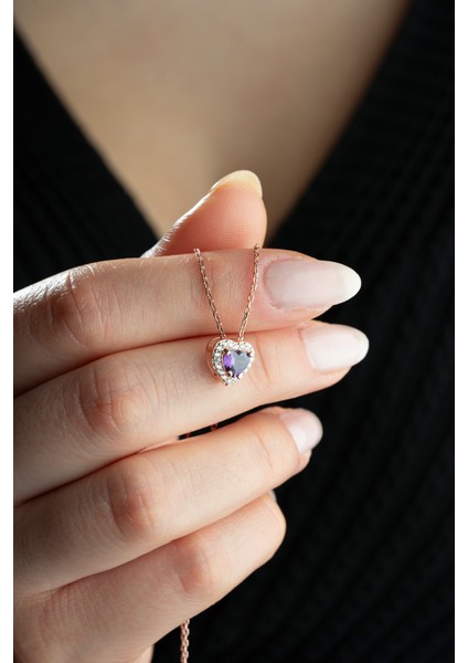 925 Ayar Gümüş Rose Kaplama Kalp Model Kolye