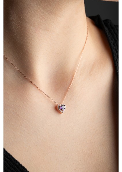 925 Ayar Gümüş Rose Kaplama Kalp Model Kolye modelleri