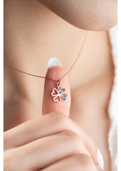 925 Ayar Gümüş 4 Kalpli Renkli Yonca Kadın Kolye fiyatları