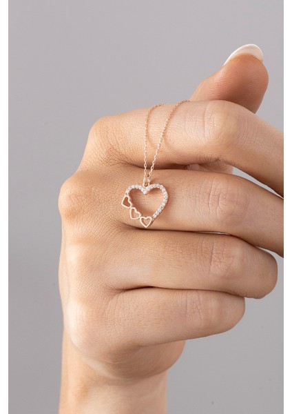 925 Ayar Kadın Üçlü Kalp Kadın Gümüş Kolye