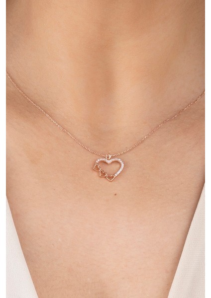 925 Ayar Kadın Üçlü Kalp Kadın Gümüş Kolye modelleri