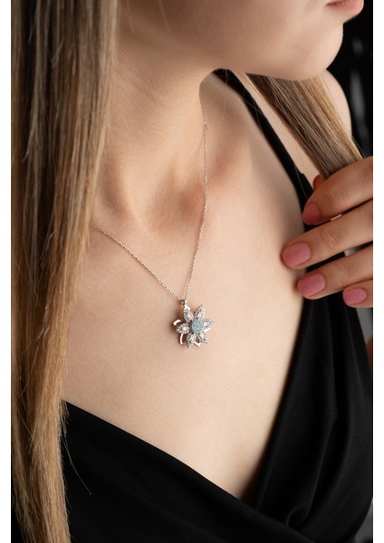 925 Ayar Gümüş Ayçiçeği Baget Taşlı Dönen Kadın Kolye fiyatları