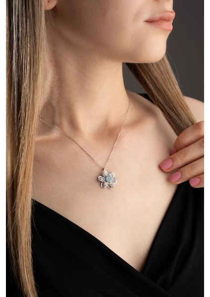 925 Ayar Gümüş Ayçiçeği Baget Taşlı Dönen Kadın Kolye modelleri