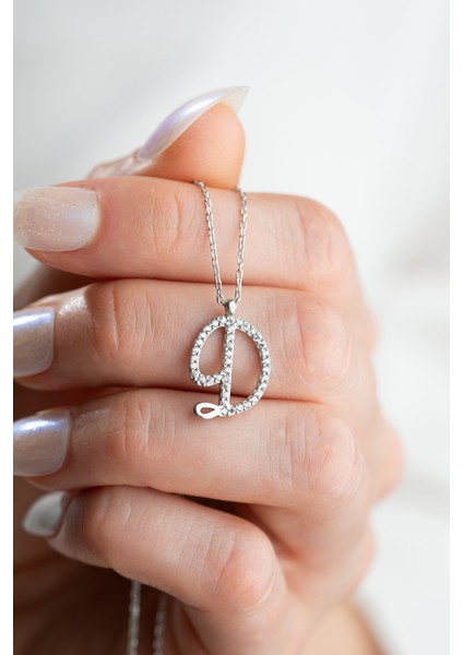 925 Ayar Gümüş Rodyum Kaplama D Harfi Kadın Kolye