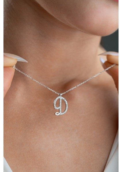 925 Ayar Gümüş Rodyum Kaplama D Harfi Kadın Kolye fiyatları