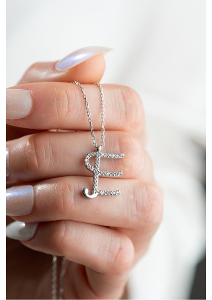 925 Ayar Gümüş Rodyum Kaplama E Harfi Kadın Kolye