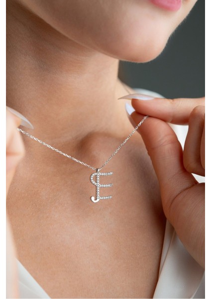 925 Ayar Gümüş Rodyum Kaplama E Harfi Kadın Kolye fiyatları