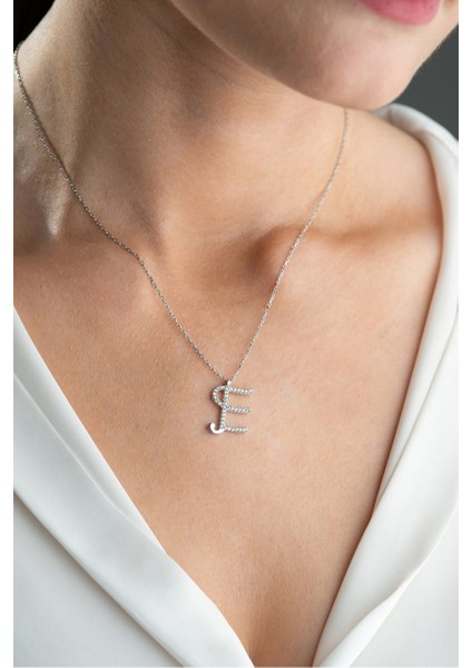 925 Ayar Gümüş Rodyum Kaplama E Harfi Kadın Kolye modelleri