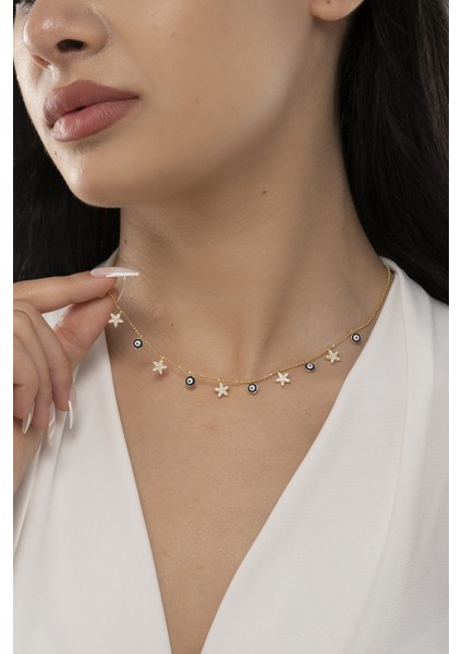 925 Ayar Gümüş Yıldız Nazar Model Kadın Kolye