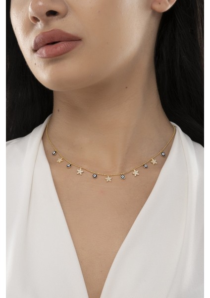 925 Ayar Gümüş Yıldız Nazar Model Kadın Kolye modelleri