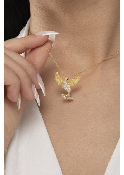 925 Ayar Gümüş Gold Anka Kuşu Kadın Kolye