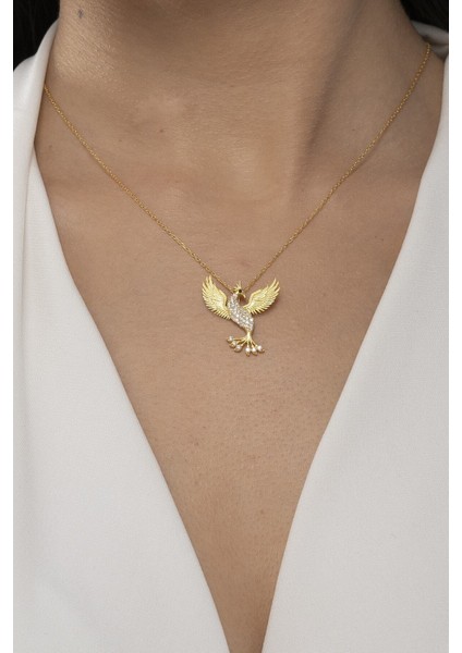 925 Ayar Gümüş Gold Anka Kuşu Kadın Kolye fiyatları