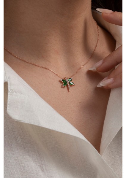 925 Ayar Gümüş Yeşil Taşlı Yusufçuk Kadın Kolye fiyatları