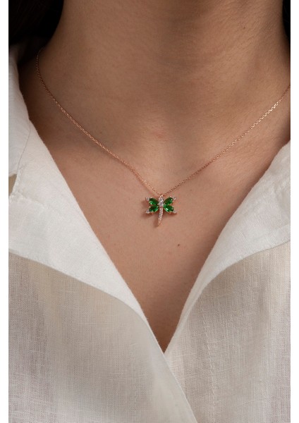 925 Ayar Gümüş Yeşil Taşlı Yusufçuk Kadın Kolye modelleri