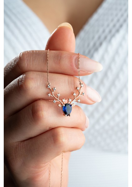 925 Ayar Gümüş Rose Kaplama Geyik Başı Kolye