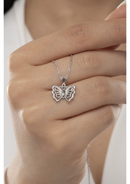 925 Ayar Gümüş Kelebek Model Kadın Kolye