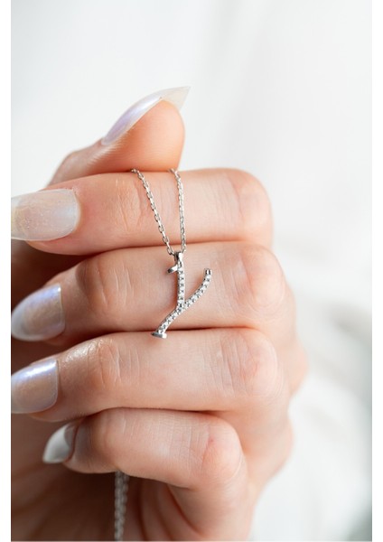 925 Ayar Gümüş Rodyum Kaplama Y Harfi Kadın Kolye