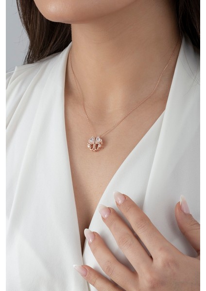 925 Ayar Gümüş Çoklu Kalpli Açılır Kapanır Mıknatıslı Yonca Kolye modelleri