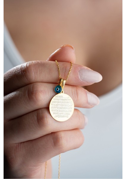 925 Ayar Gümüş Gold Kaplama Ayetel Kürsi Nazar Plaka Kolye