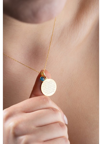 925 Ayar Gümüş Gold Kaplama Ayetel Kürsi Nazar Plaka Kolye fiyatları