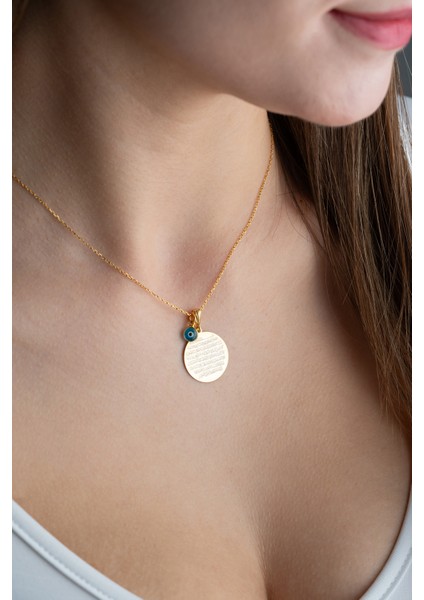 925 Ayar Gümüş Gold Kaplama Ayetel Kürsi Nazar Plaka Kolye modelleri