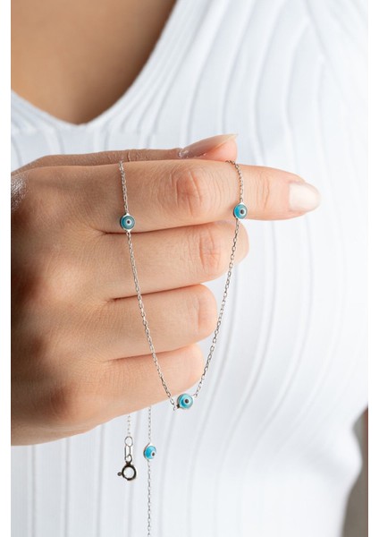 925 Ayar Gümüş Sıralı Nazar Model Kadın Kolye fiyatları