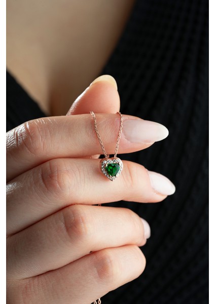 925 Ayar Gümüş Rose Kaplama Kalp Model Kolye