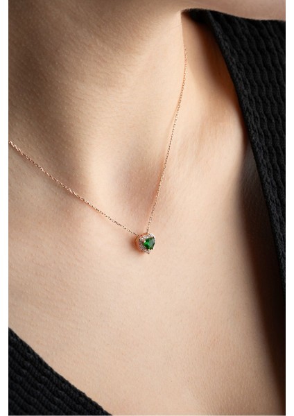 925 Ayar Gümüş Rose Kaplama Kalp Model Kolye fiyatları