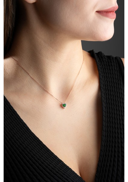 925 Ayar Gümüş Rose Kaplama Kalp Model Kolye modelleri