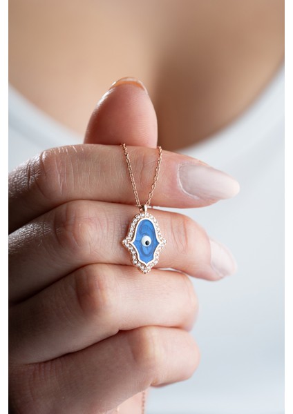 925 Ayar Gümüş Fatma Ana Eli Mineli Kadın Gümüş Kolye