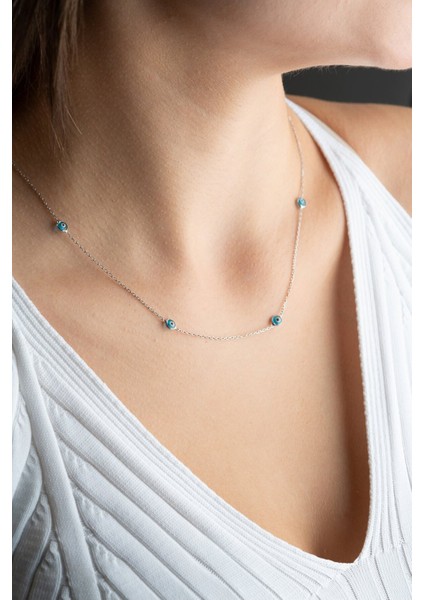 925 Ayar Gümüş Sıralı Nazar Model Kadın Kolye modelleri