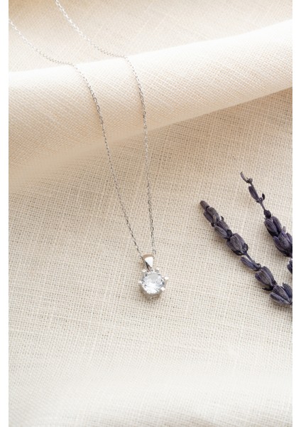 925 Ayar Gümüş Rodyum Kaplama Tek Taş Altı Tırnaklı Kolye fiyatları