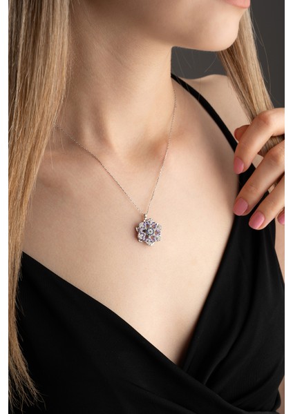 925 Ayar Gümüş Kar Tanesi Nazar Detaylı Dönen Kadın Kolye fiyatları