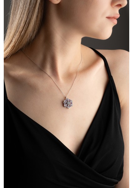 925 Ayar Gümüş Kar Tanesi Nazar Detaylı Dönen Kadın Kolye modelleri