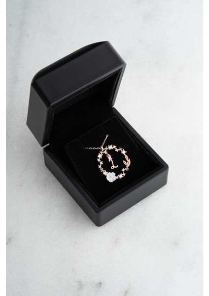 925 Ayar Işıklı Kutuda Gümüş Rose Kaplama Aşk Yuvası L Harfi Kadın Kolye